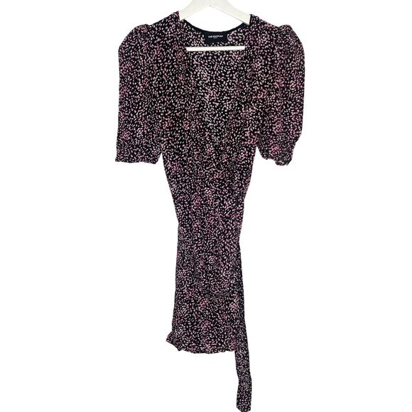 The Kooples Short Sleeve Patterned Wrap Mini Dress Pink Black Women Size 1 (XS) - Picture 2 of 11